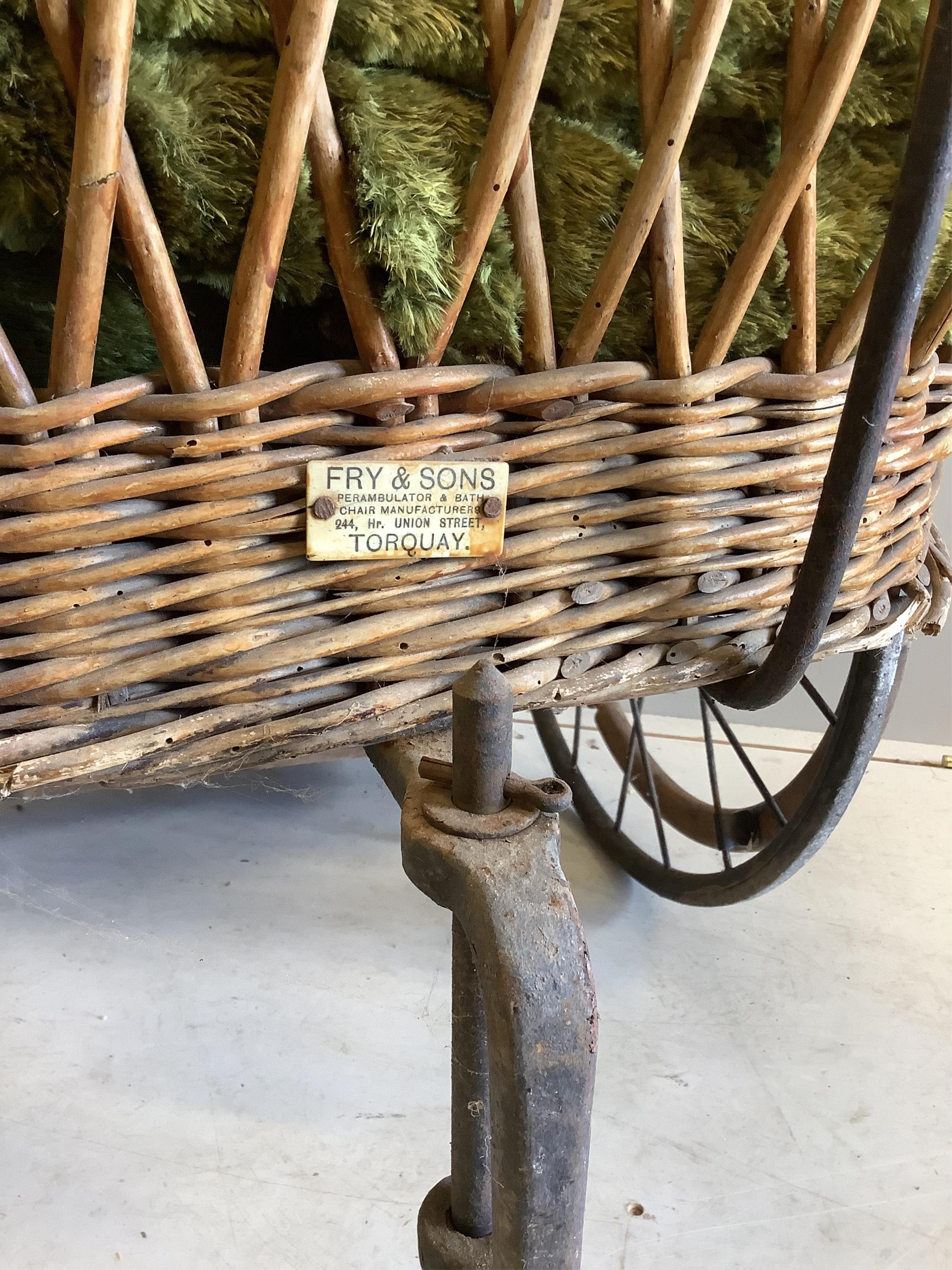 A late Victorian invalid's chair by Fry & Sons, height 100cm. Condition - fair